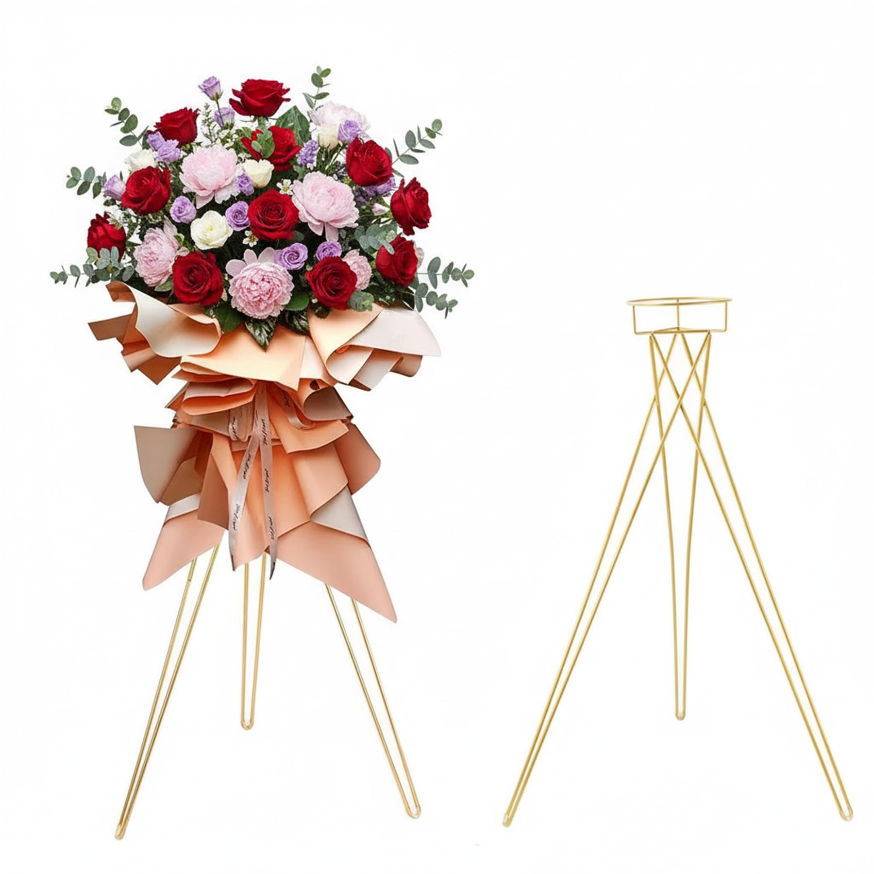 LoveCat 41.3" Tall Gold Floral Display Rack Decorations - Metal Flower Pot Holder，2 Pcs Flower Plant Stand Display for Wedding Anniversary Events