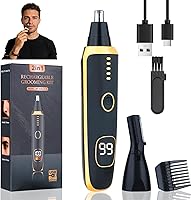 Yunmiss LED Display 2-in-1 Nose Ear Eyebrow Trimmer for Men Women - Rechargeable Painless Waterproof Clipper Black