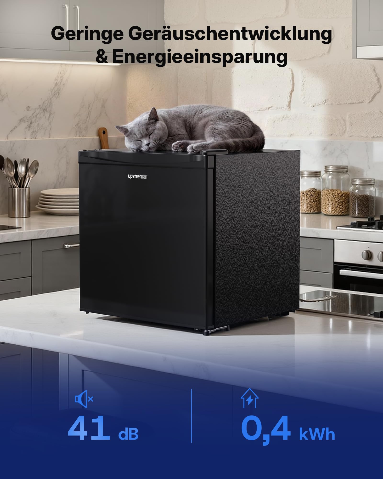 Upstreman 35L Gefrierschrank Klein, -21℃ 4 Sterne Mini Gefrierschrank,Umkehrbare Türen,Leise, Energiesparend,Reversibles Türscharnier,Tiefkühlschrank Klein,Büro, Hotel, Schwarz, UF35