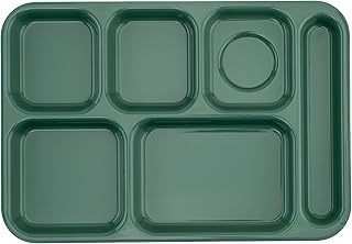 G.E.T. 6 Compartment School Cafeteria Tray, Right Handed, 10" x 14", Forrest Green (12 Pack)