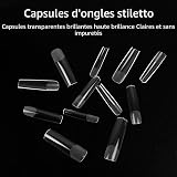 KOXXIAMOQ Soft Gel Full Cover Nail Tips for Extensions, 240 Pcs Clear Coffin Ballerina Fake Nails, No C Curve Nail Tips, Frosted Long Acrylic False Nails Traceless for DIY Art Salon - 3