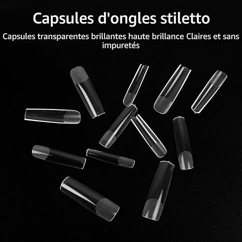 KOXXIAMOQ Soft Gel Full Cover Nail Tips for Extensions, 240 Pcs Clear Coffin Ballerina Fake Nails, No C Curve Nail Tips, Frosted Long Acrylic False Nails Traceless for DIY Art Salon - 3