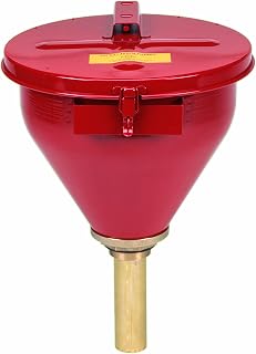 Justrite 2.6 Gallon Red Galvanized Steel Large Safety Drum Funnel with Self-Closing Cover and 6" Flame Arrester (for Flammables) (08207)