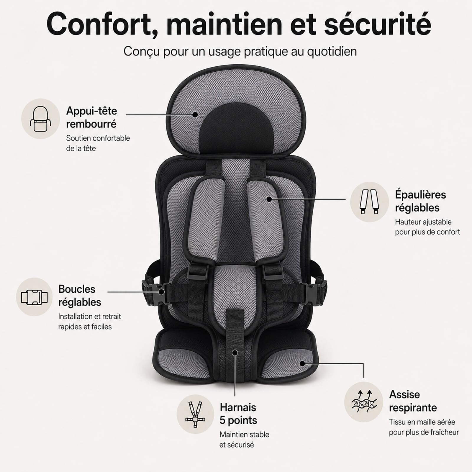 Tapis de chaise haute portable pour enfants 56 x 36 x 24 cm Convient aux chaises hautes et canapés Gris rangement pliable