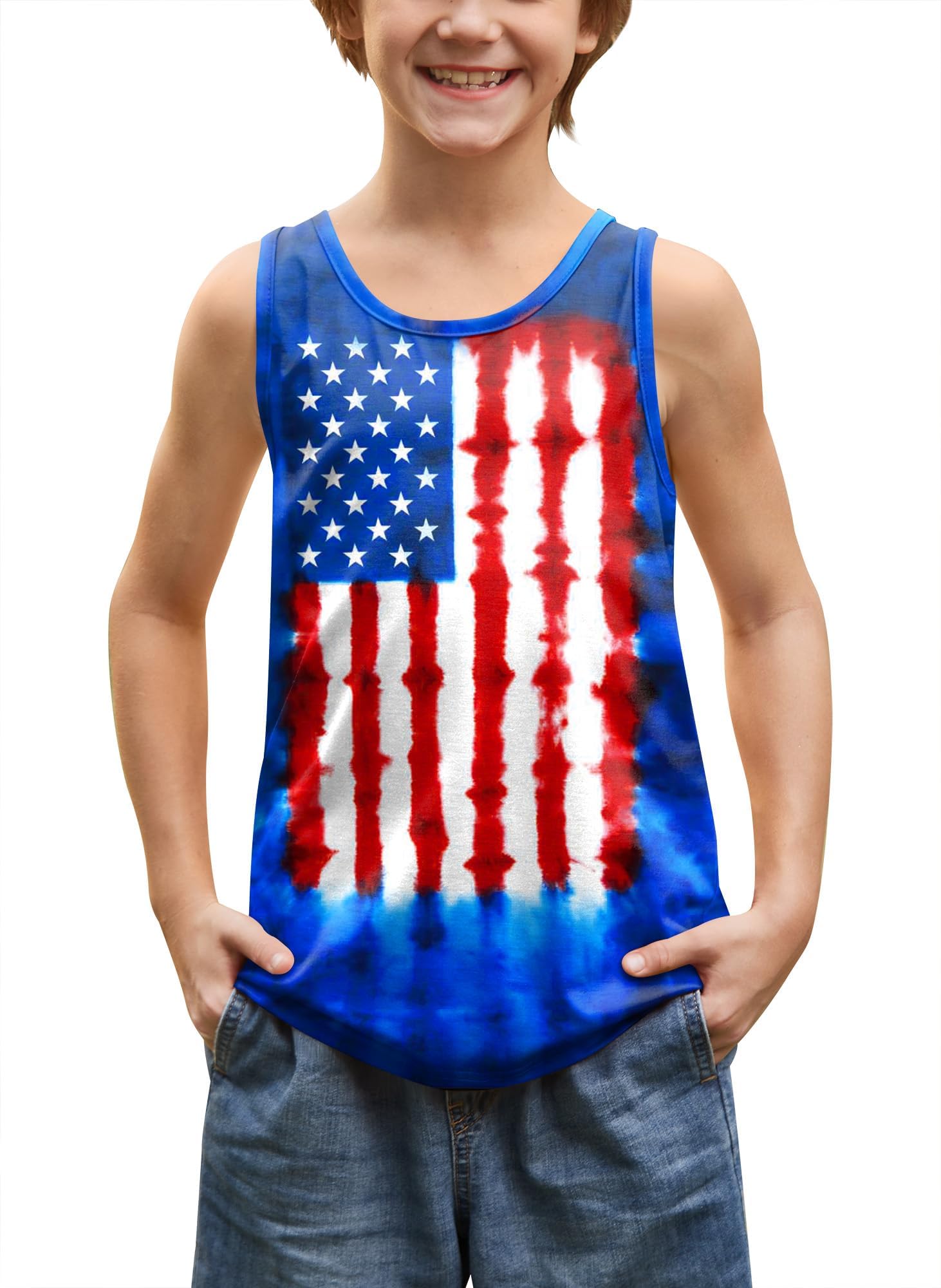 BesserBay Unisex Kid's 4th of July Tank Top American Flag Patriotic Sleeveless Shirt 4-14 Years
