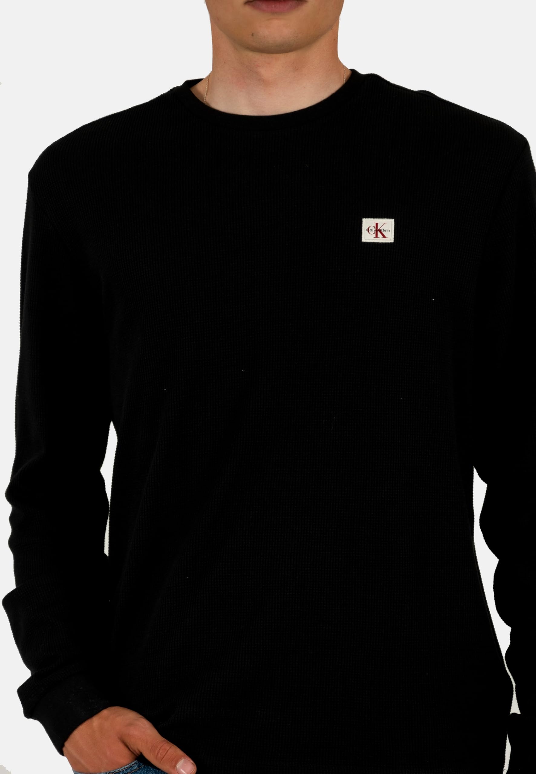 Calvin Klein Ls Waffle Badge Crewnk Tee Lv040em217 T-Shirts Homme (Lot de 1)