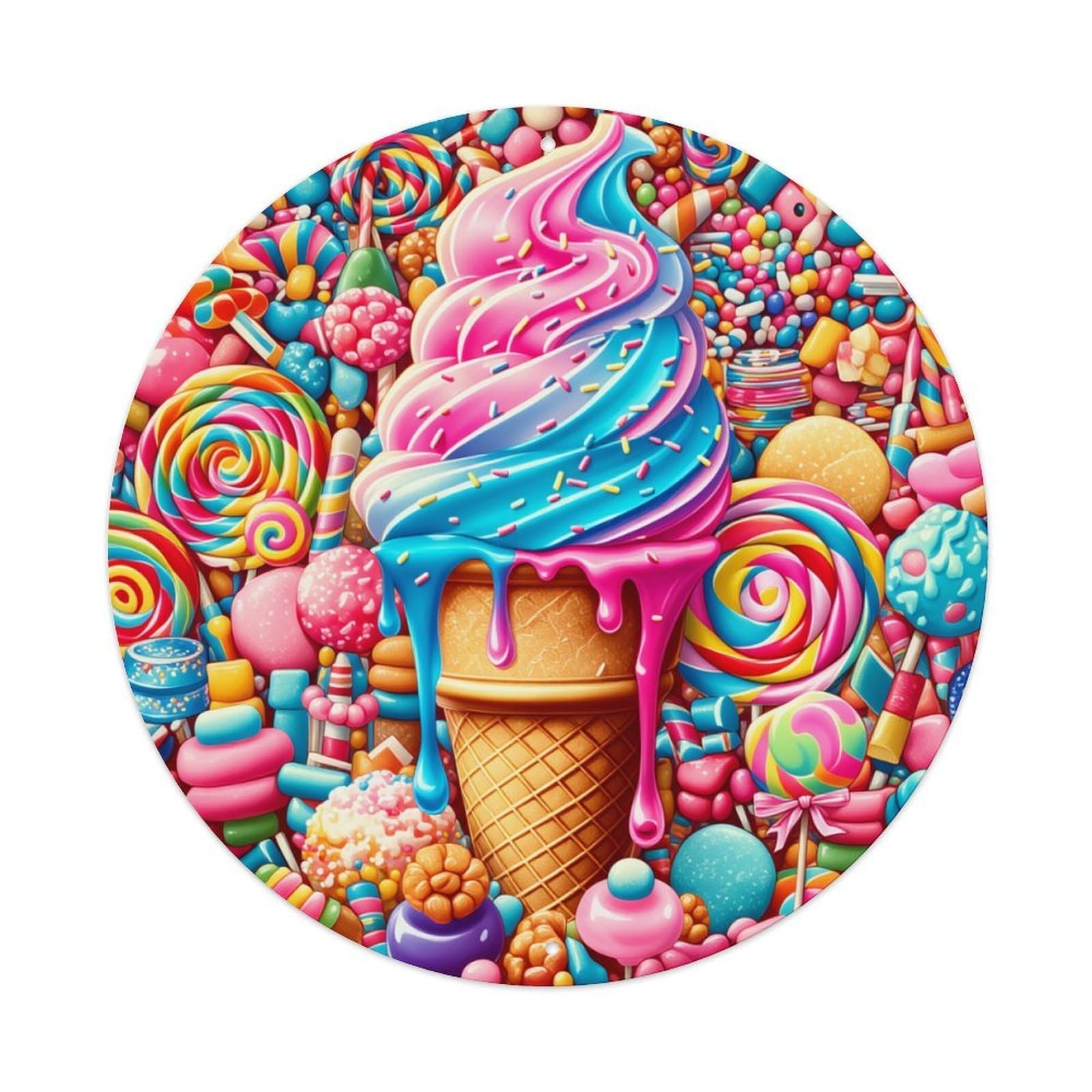 Jdfenggu Vintage Colorful Candy Ice Cream Pattern Retro Metal Tin Sign, Metal Poster For Bar, Home, Man Cave, Kitchen, Laundry Room Art Decor 8X8 Inch