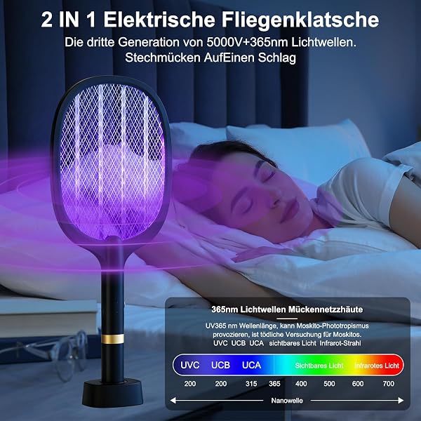 Raqueta Mosquitos Electrica 2 en 1 5000V Mata Mosquitos Electrico USB Recargable 1800mAh pour Intérieur et Extérieur Negro - 4