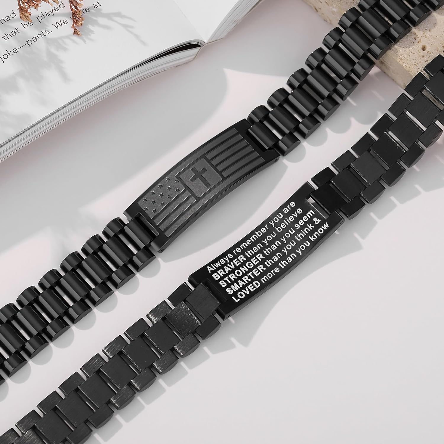 TONY & SANDY Valentines Day Gifts for Him, Christian Gifts for Men, American Flag Cross Bracelet, Stainless Steel Bible Verse Jewelry Birthday Baptism Christmas Easter Gifts - Image 3