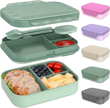 Caperci Stackable Bento Lunch Box for Adult & Teens - Reinforced Leak-Proof Lunch Container 4-Compartment with Utensils & Sau