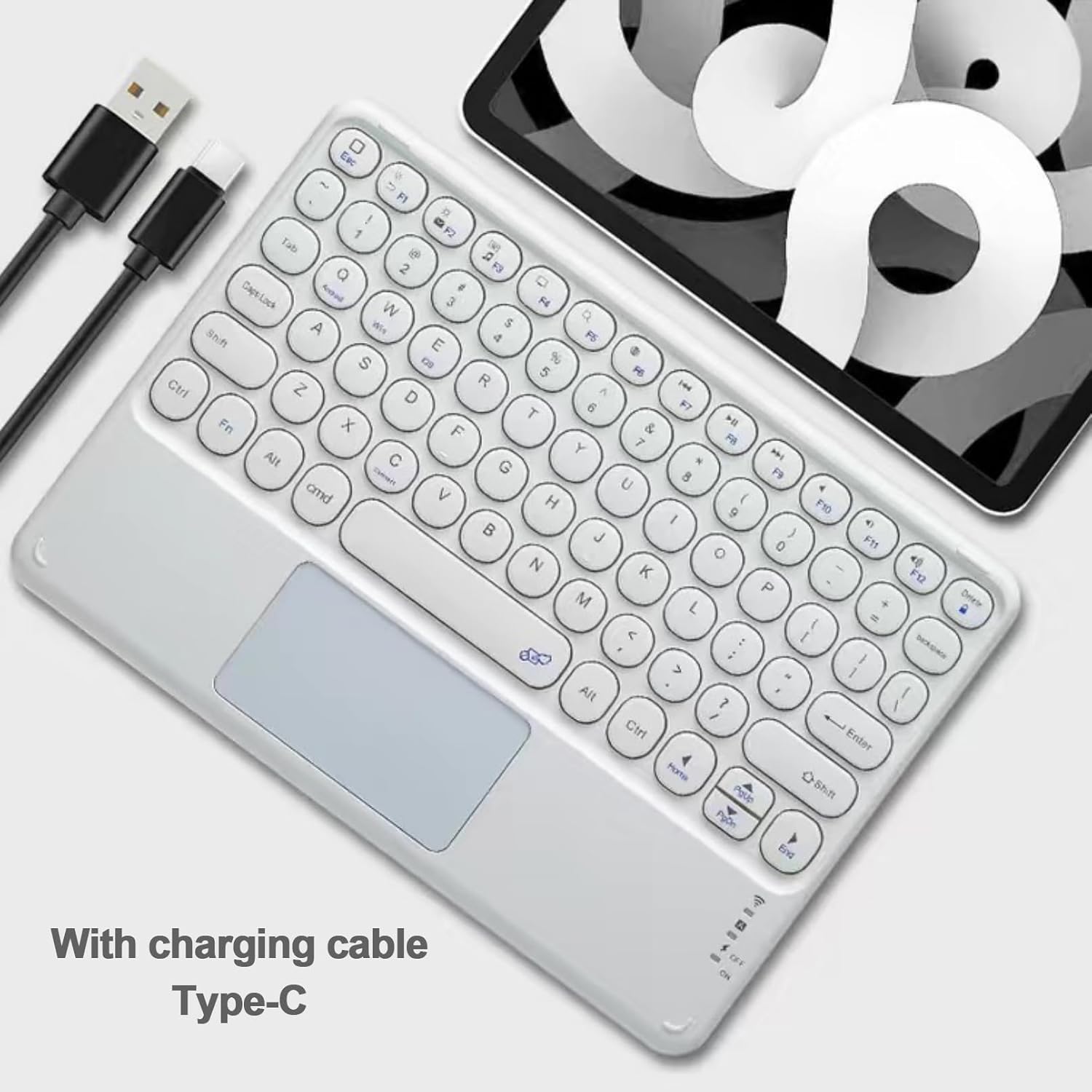 Thanice Wireless Keyboard with Touchpad, Ultra-Slim Portable Rechargeable Bluetooth Keyboard, Ipad & Android Windows Device Compatible (White)