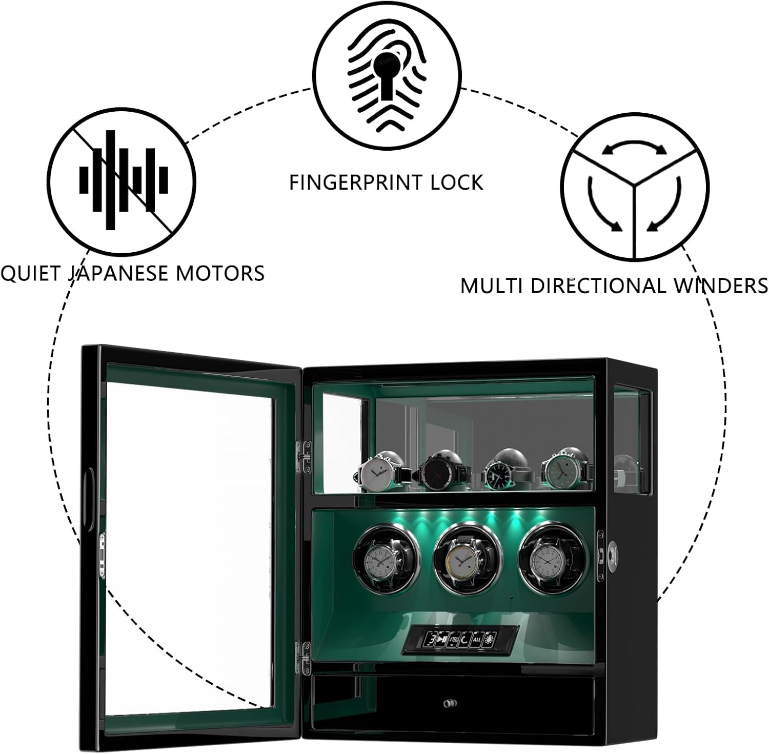 Il carica orologi DUKWIN è dotato di silenziosi motori giapponesi, blocco delle impronte digitali e capacità di avvolgimento multidirezionale.