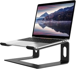 ALASHI Aluminum Laptop Stand for Desk - Ergonomic 6" Riser for 10-15.6" Laptops, Detachable Cooling Holder, Black