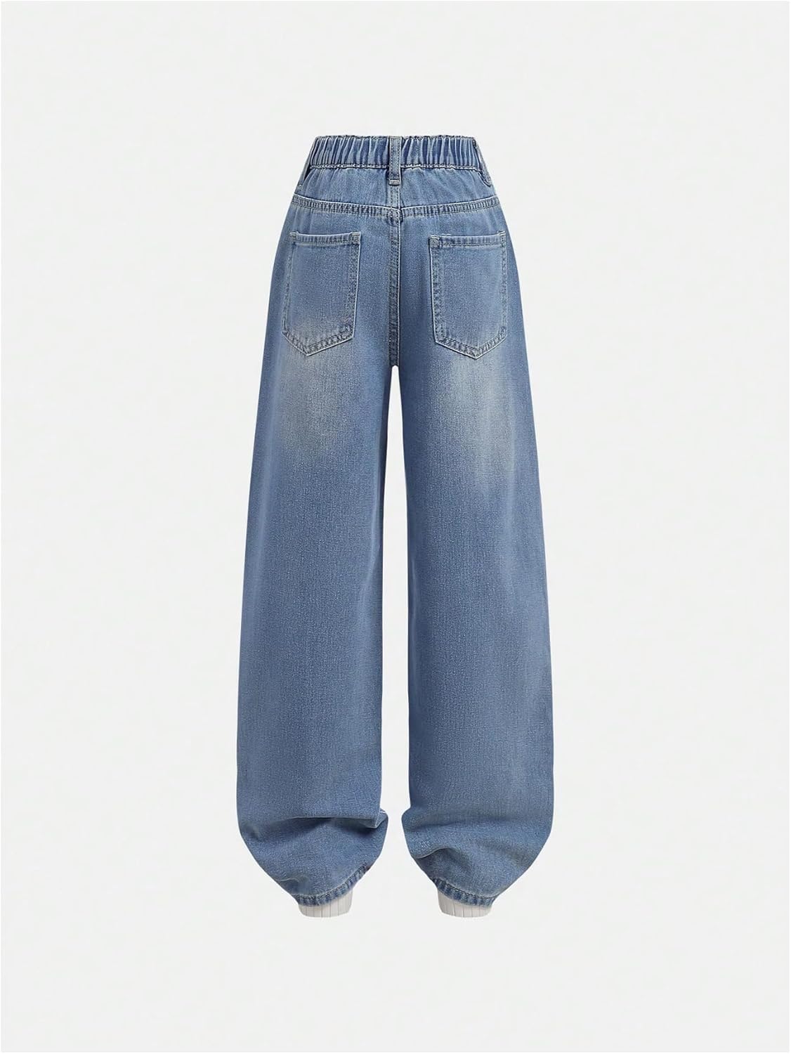 WDIRARA Girl's Pearl Beaded Elastic Waist Wide Leg Jeans Loose Denim Pants