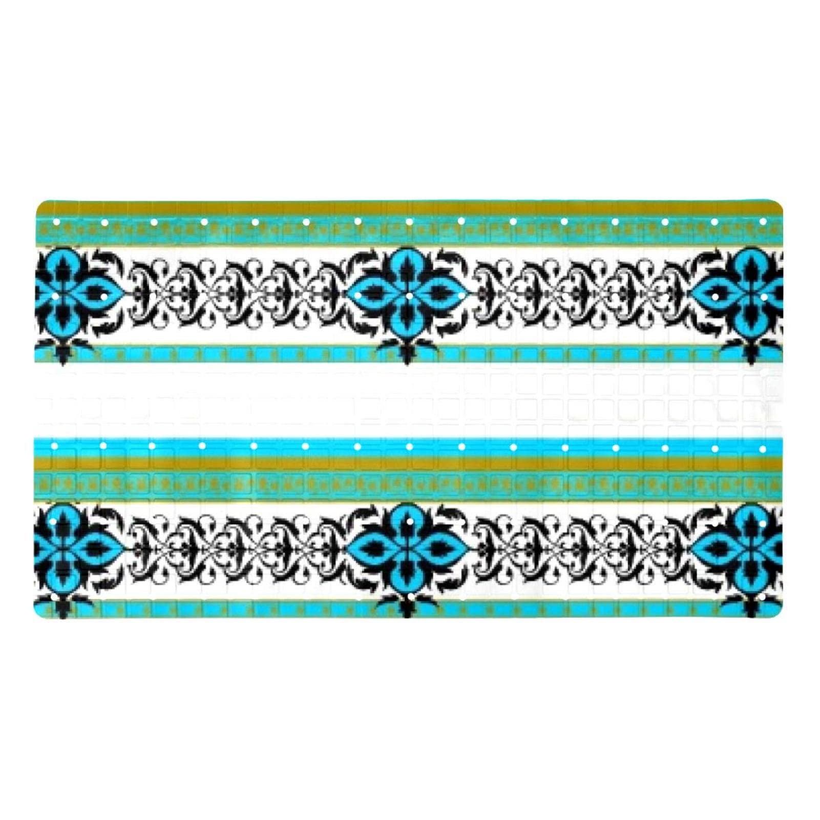 Tapis de bain antidérapant lavable en PVC bleu 40 x 70 cm pour douche
