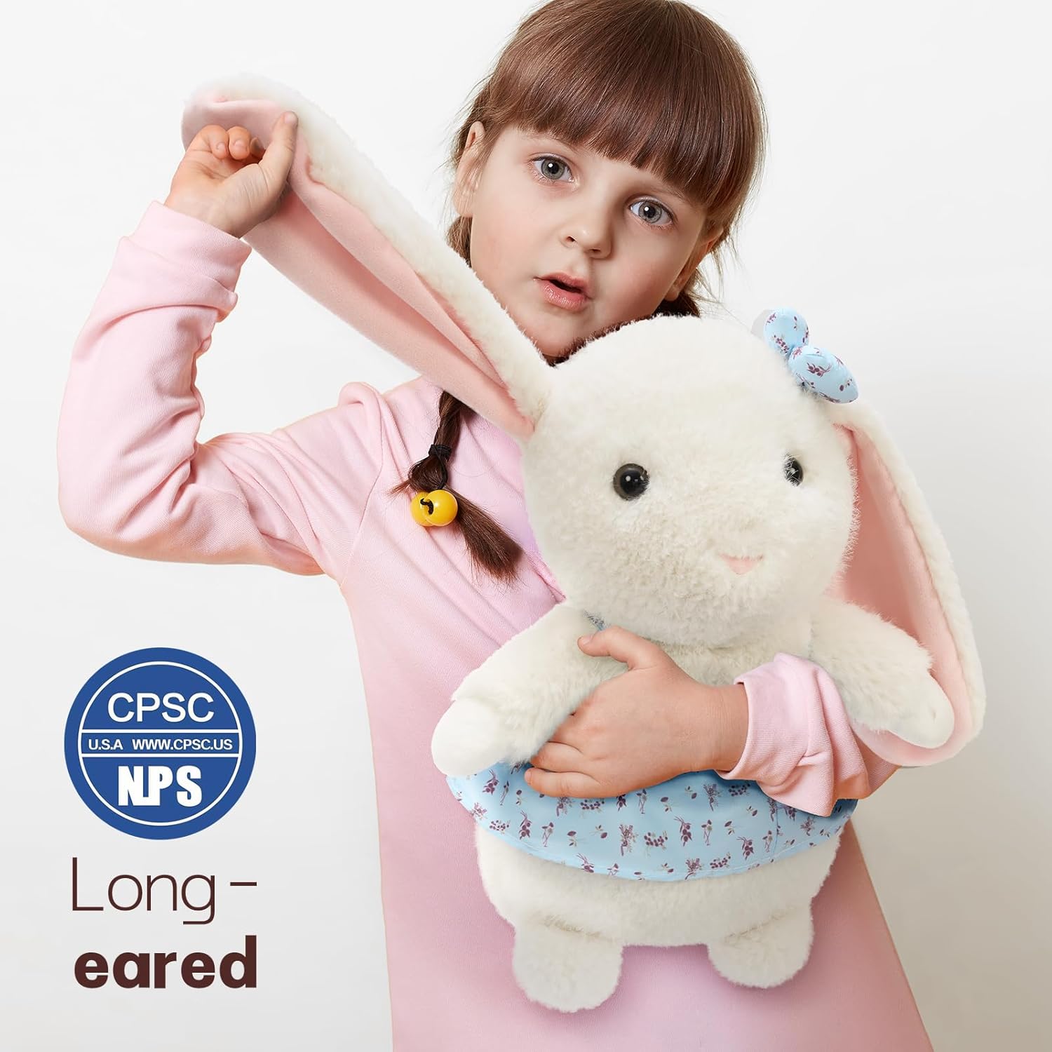MorisMos Cute Bunny Plush, 14 Inch Soft Stuffed Rabbit with Floral Dress & Bow, Soft Cuddly Bunny Gift for Toddler, Kids, Baby Shower