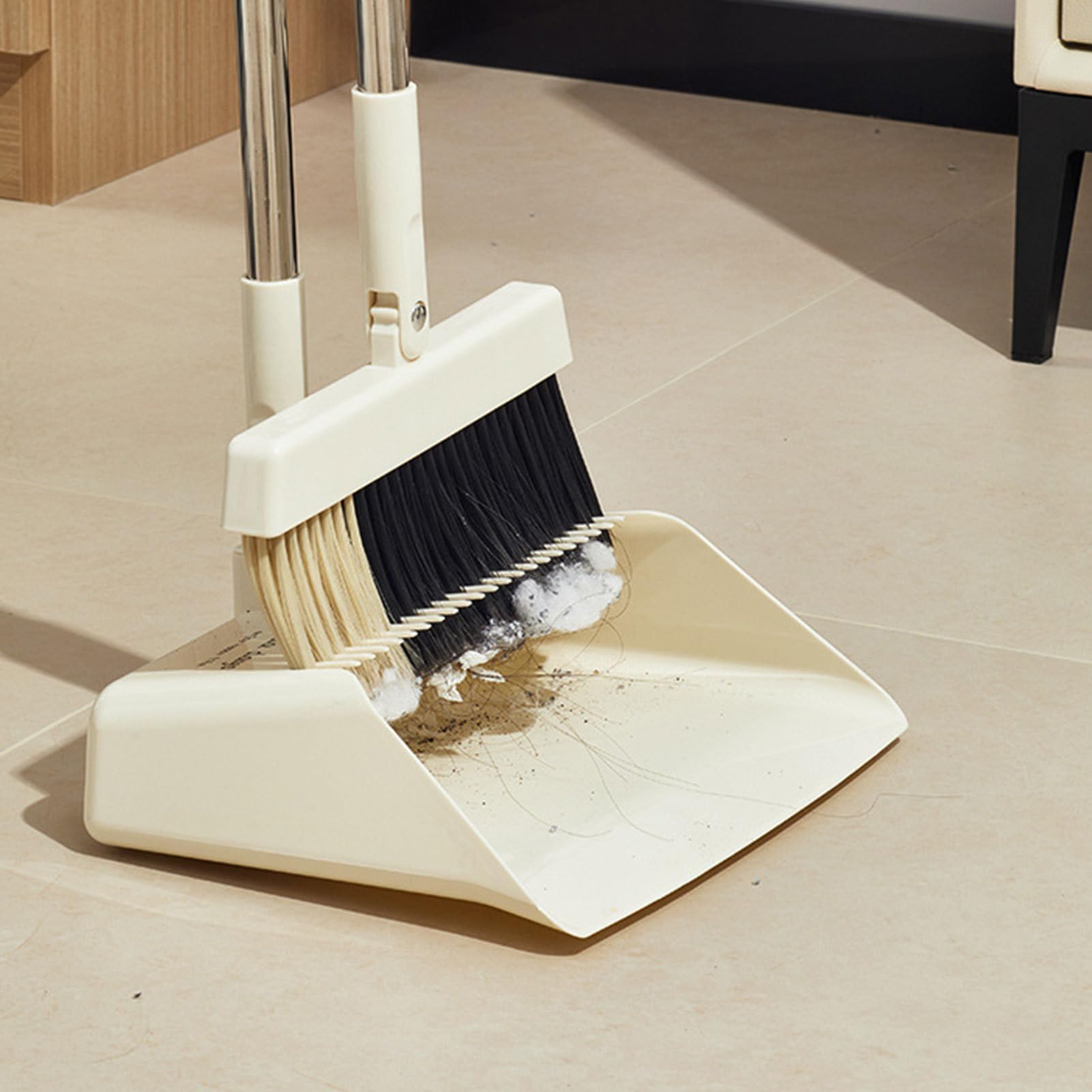 Set di scopa e paletta, con setole morbide, scopa compatta con paletta per cucina, corridoio e ufficio, materiale ABS resistente