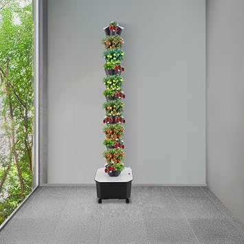 12-Tier Hydroponic Growing Tower, 60-Plant Indoor Gardening System w/Automatic Water Circulation, Vertical Aeroponic Tower Garden for Herbs, Vegetables, Fruits (Grey, 60-Plants)