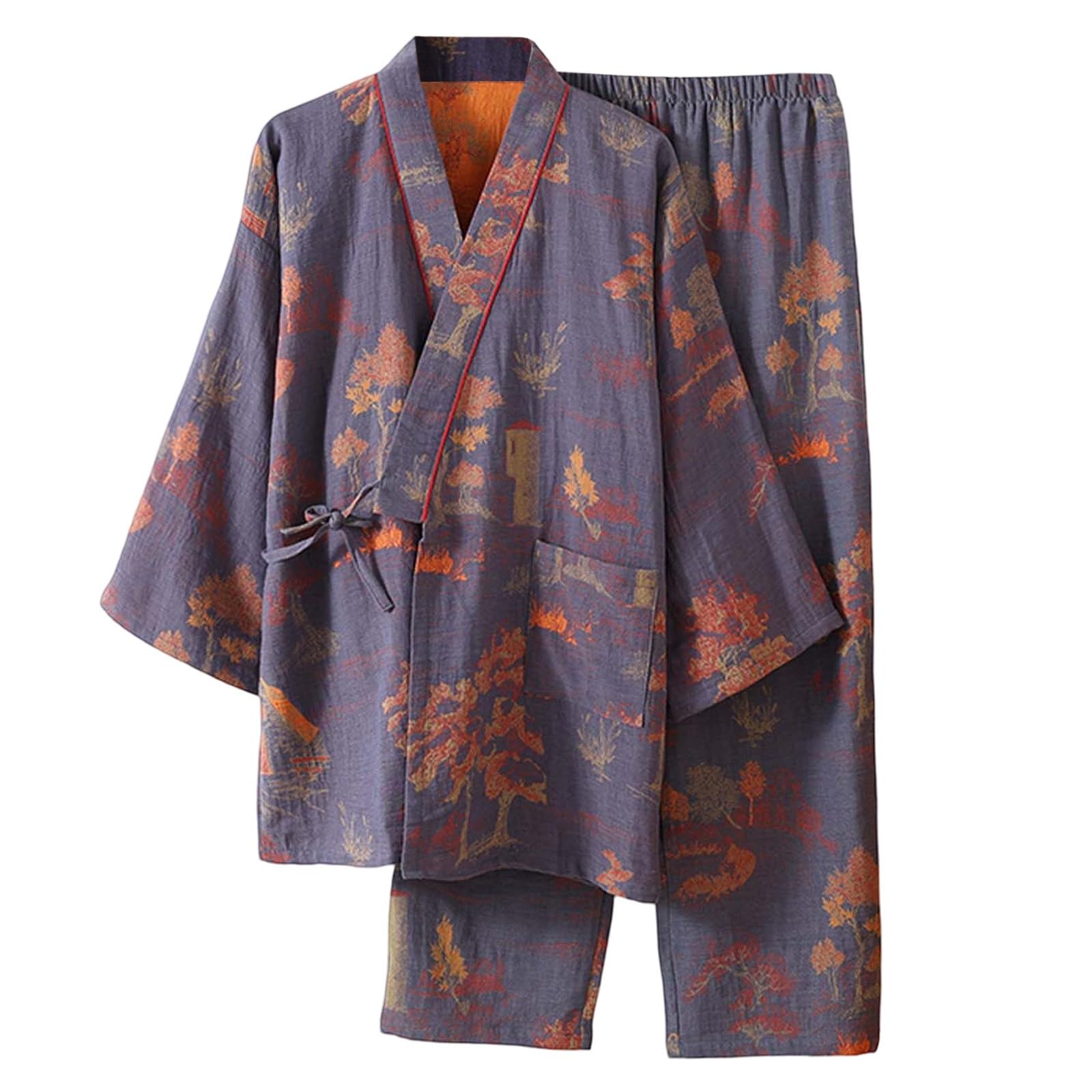 Vestaglia da donna, kimono giapponese, da uomo, con motivo a onde, kimono, pigiama con scollo a V, set di cappotti da sauna in cotone