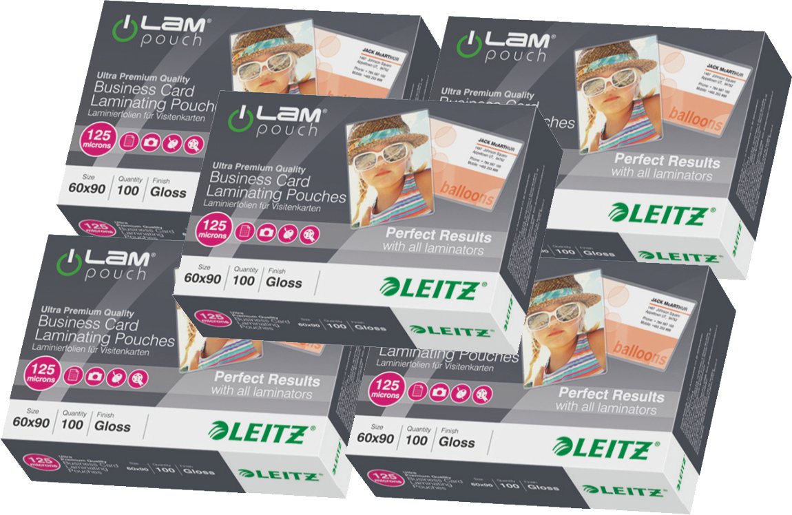 Leitz 73690002 pellicole per laminazione a caldo, lucide, trasparenti, 60 x 90 mm, spessore di 125 mic, confezione da 100 pezzi, (confezione da 500 pezzi da 125 mic)