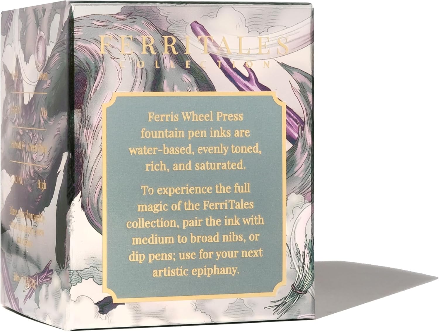 Ferris Wheel Press Ink, FerriTales Collection, Galeforce Green, Deep Eucalyptus with Duochrome Green/Pink Shimmer, 85ml Fountain Pen Ink Bottle