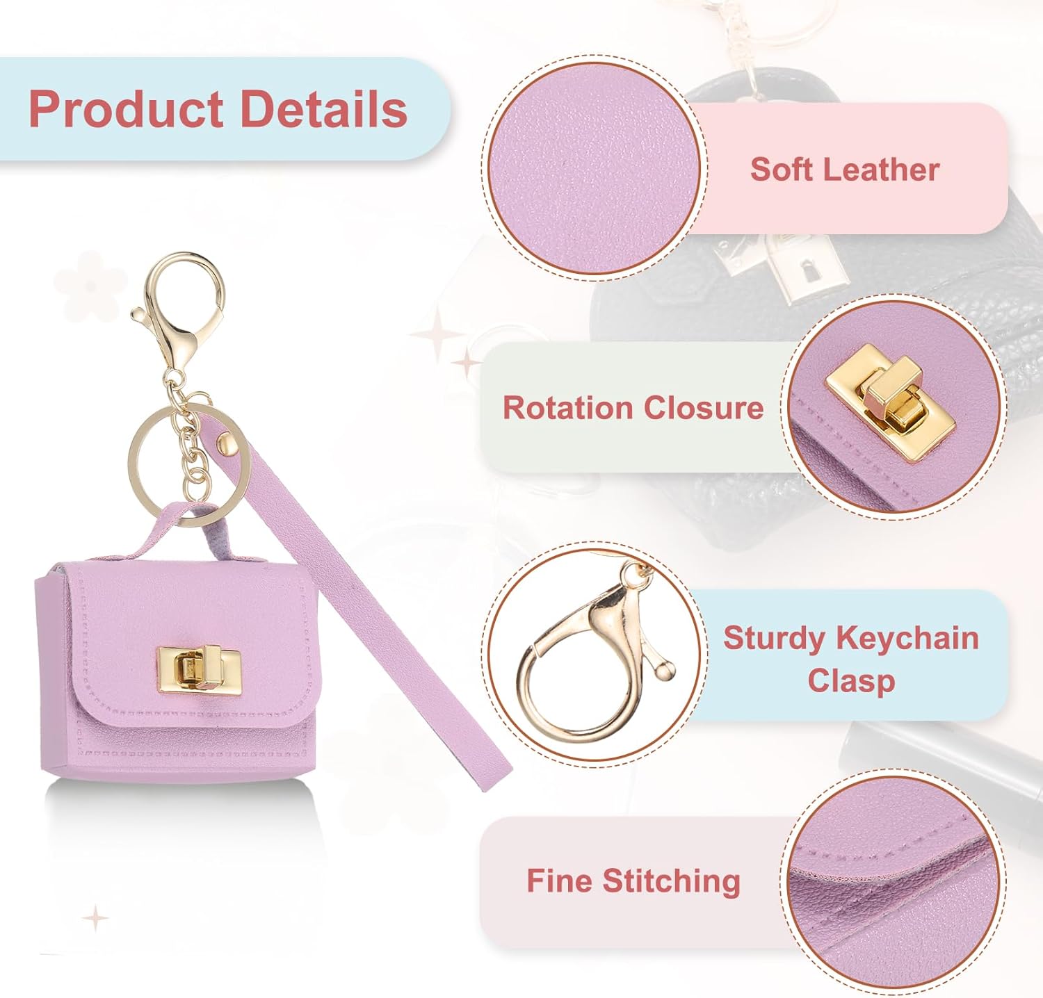 PATIKIL Mini HandBag Keychain, Cute Coin Purse Keychain PU Leather Backpack Purse Key Chain Little Earbud Bag Keychains for Women Mini Card Data Cable Organizer, Purple - Image 3