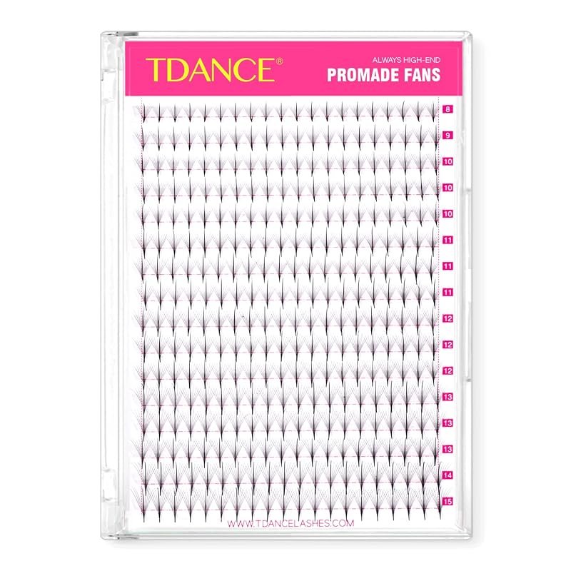 Extensões de cílios em leques pré-montados TDANCE 320 unidades, haste central, termofixados, modelo 9D, curvatura C, 0,05, 8–15 mm