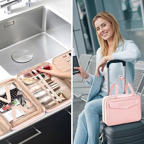 Miniatura 5 de Neceser de viaje colgante para hombres, bolsa de maquillaje grande para mujeres, resistente al agua, de piel sintética, bolsa de afeitar para