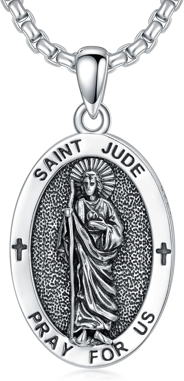 Saint Jude/Serenity Prayer/Jesus/Knights Templar/Michael/Francis/Virgin Mary/Benedict Necklace 925 Sterling Silver Amulrt Medal Pendant Jewelry Thanksgiving Day Gifts for Men Women