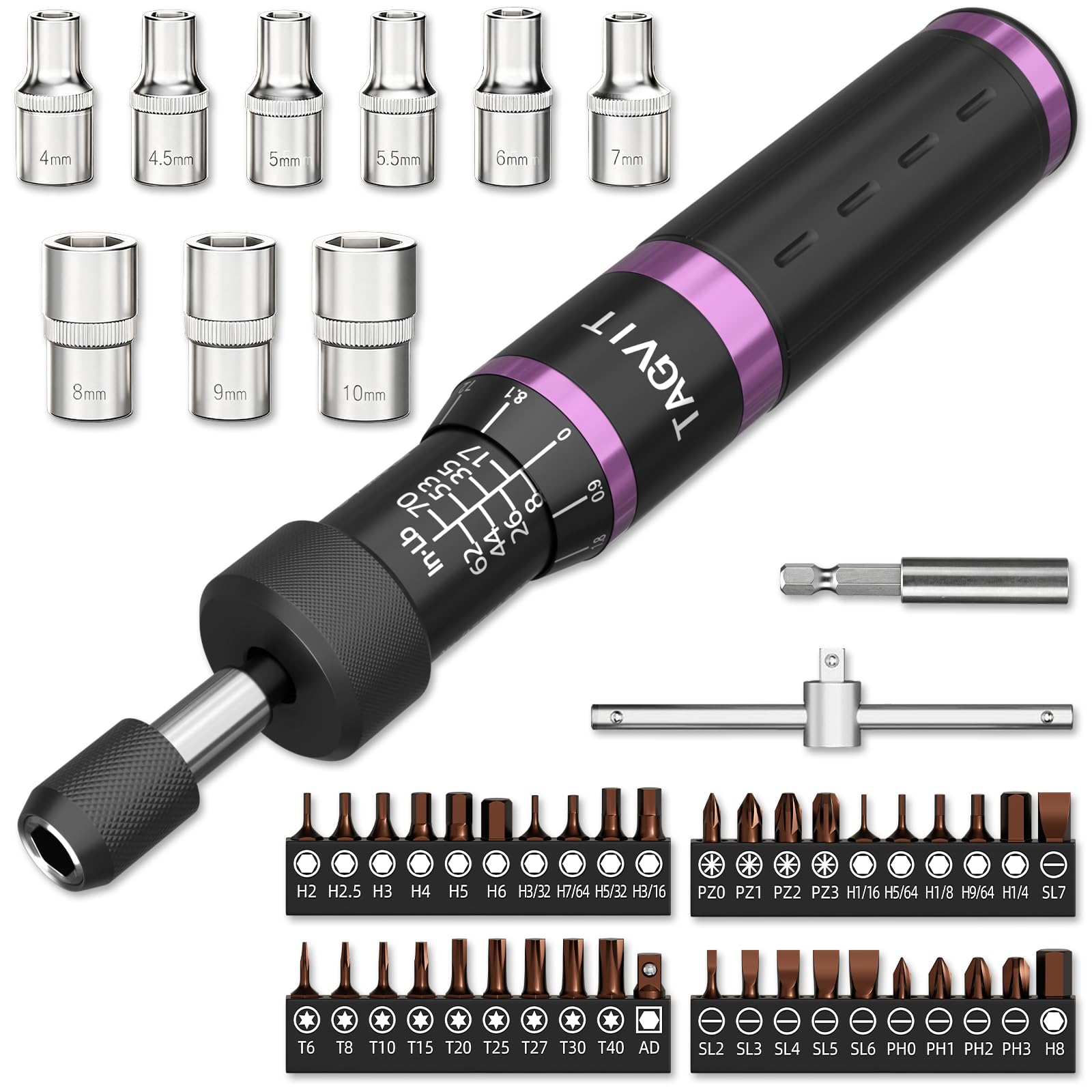 1/4" Torque Screwdriver Set, 1-8N.m Adjustable Precision Torque Screwdriver Kit, S2 Steel Bits & Quick Lock Adjustment, 52PCS Professional Repair Tool Kit for Electronics, Optics, Smart Lock, DIY