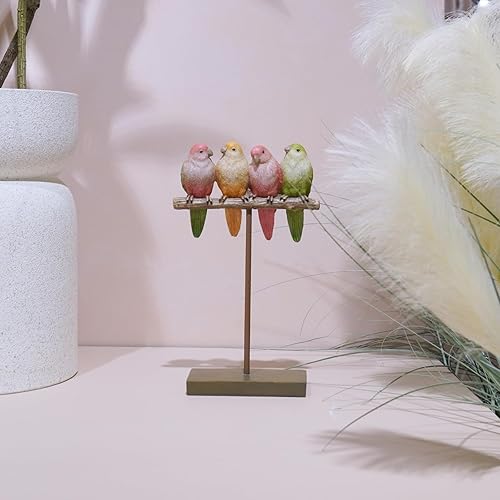 Miniatura 6 de Braxio Figuras de pájaro rosa para decoración del hogar, escultura de pájaro de resina para estante de mesa, estantería, soporte de TV, aparador,