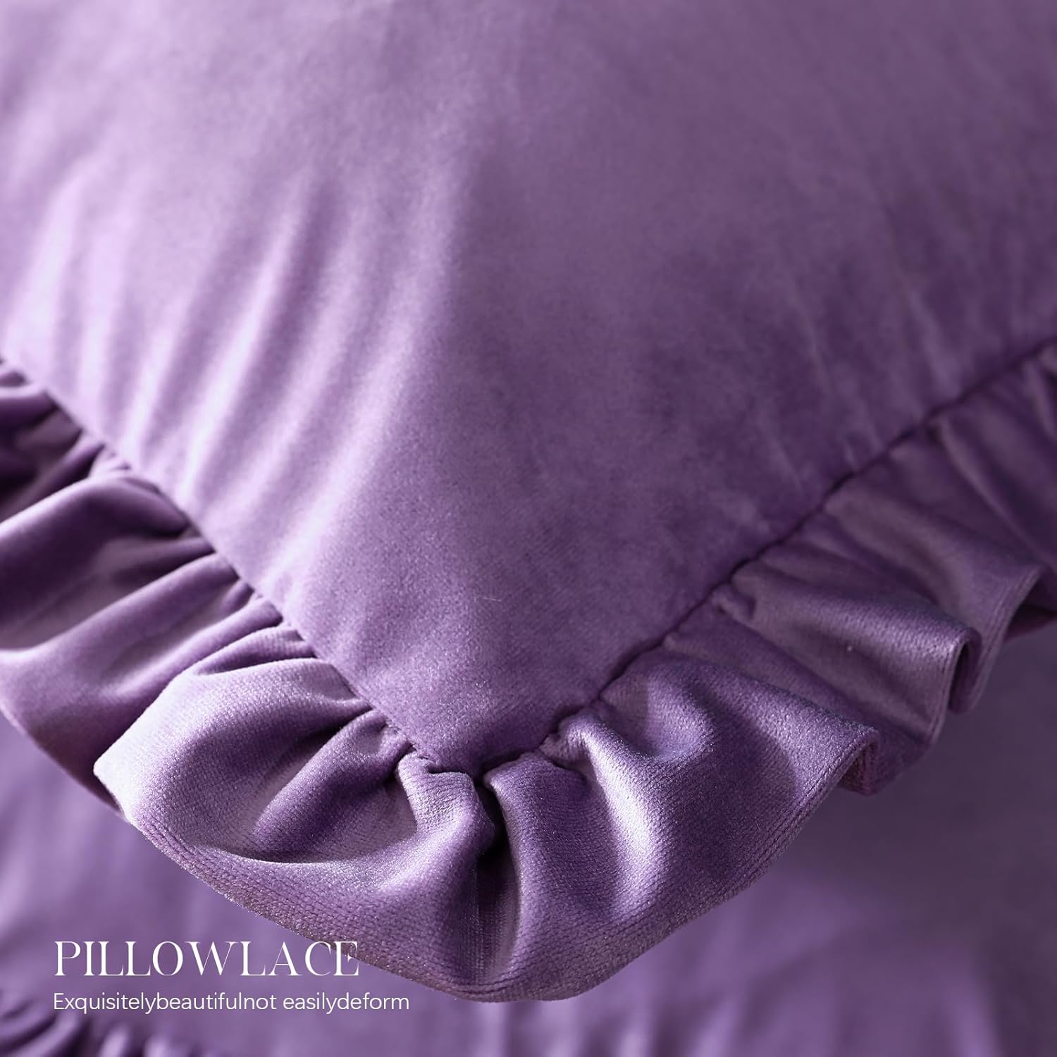 patdrea Designer Throw Pillow Covers for Couch 18"x18",Light Purple Soft Velvet Durable Lumbar Pillows Cover with Ruffles,Farmhouse Decorative Pillowcases for Bed Living Room Car Outdoor Set of 2