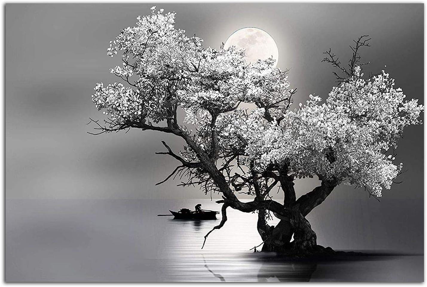 Startonight Cuadro sobre Vidrio - Luna y Árbol Blanco y Negro - Moderno Startonight Cuadro de Cristal Acrílico 60 x 90 cm