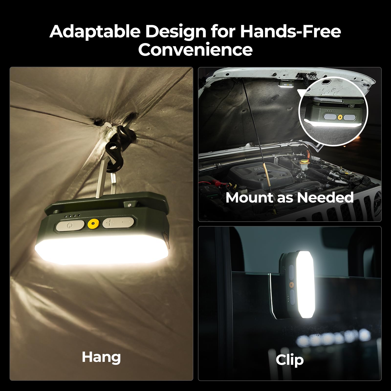 BougeRV AL01 Campinglampe mit 3200mAh, Sensorlicht aufladbar, 380 Lumen, Camping laterne mit Haken & Magnet, für Camping, Reise, Notfall, Dunkelgrün