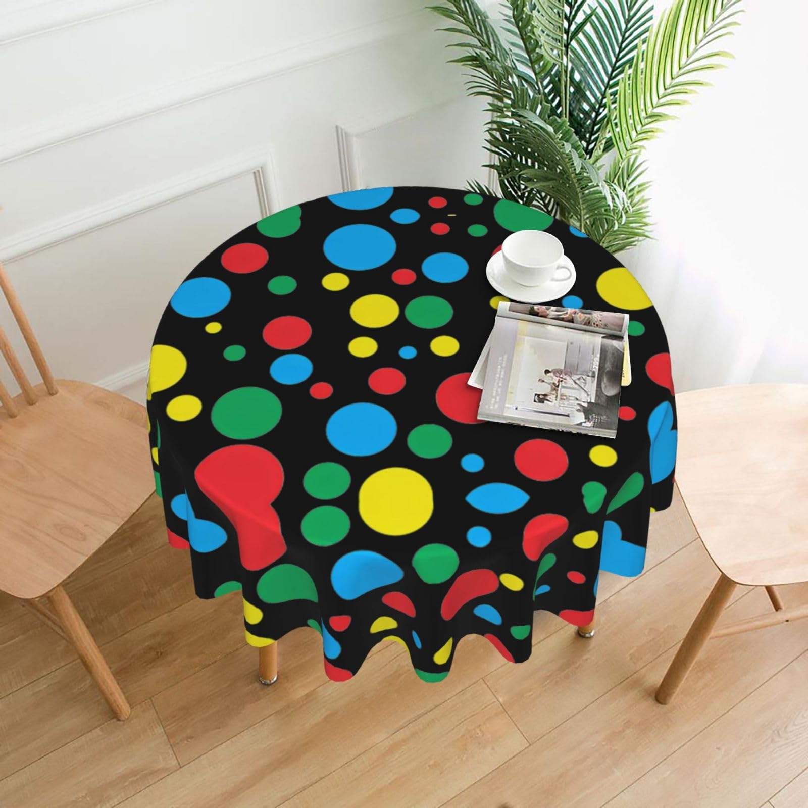 HJFCZH Twister Polka Dots Prints Round Decorative Tablecloth 60in - High-Grade Polyester Throw for Dinners, Weddings & Everyday Use