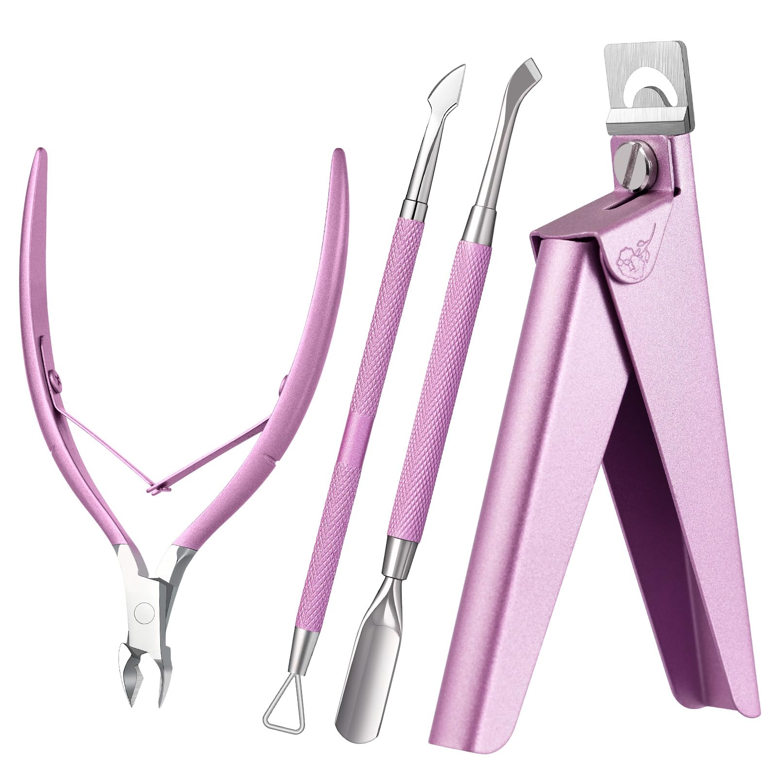 Melodysusie 4 in 1 Cuticle Trimmer Set, with Dual-Ended Cuticle Pusher Cuticle Remover and Acrylic Nail Clipper, 4PCS Stainless Steel Nail Cuticle