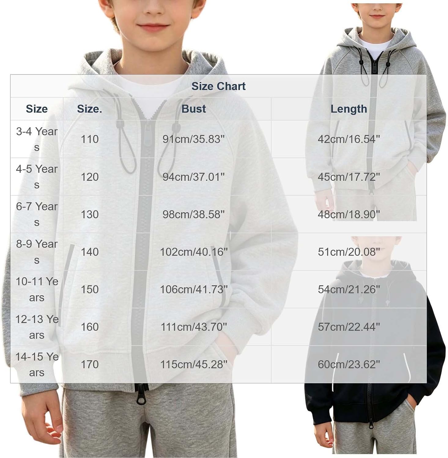 Boys Classic Full Zip Hoodie Fleece Warm Sweatshirt Jacket