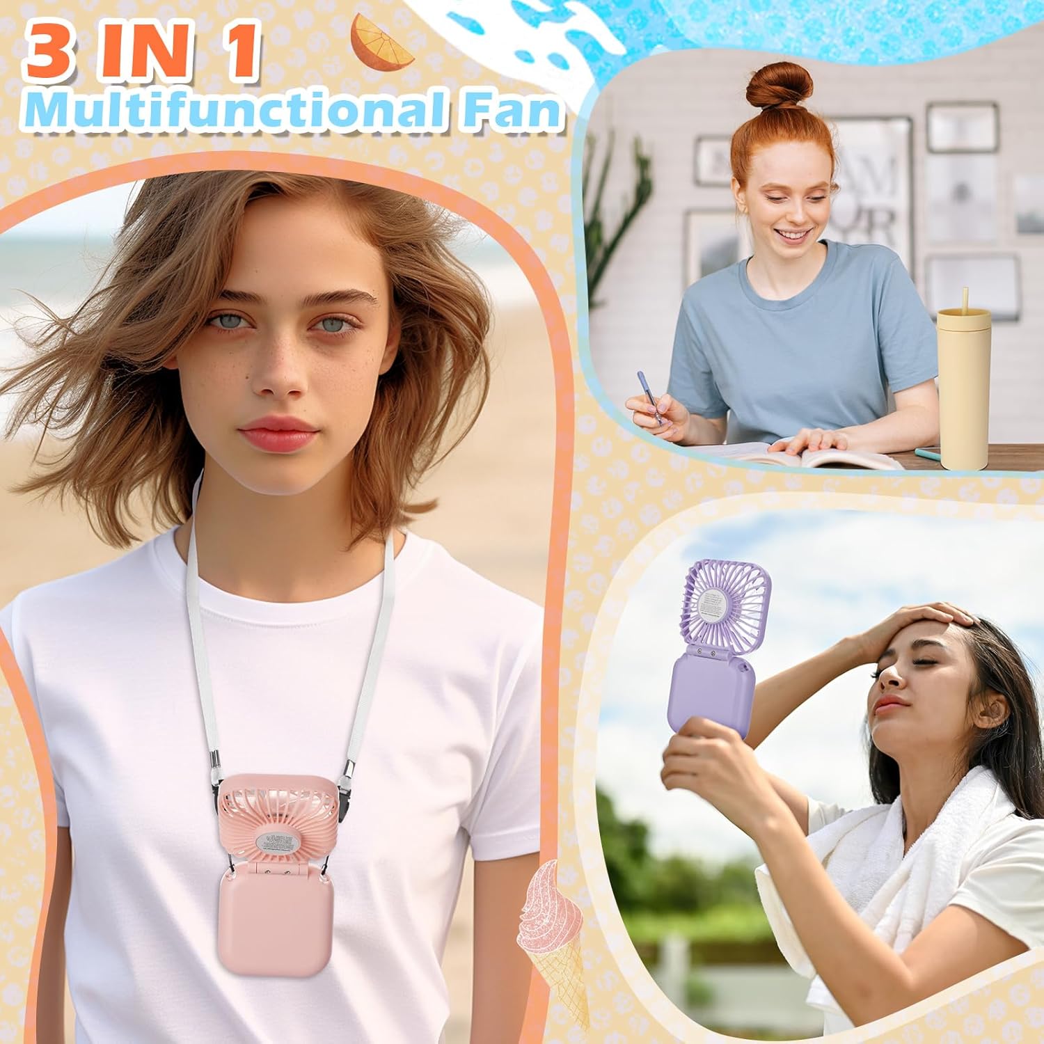 Reallnaive 12 Pcs Skinny Tumbler Bulk and Mini Portable Fans Set for Summer, 16 oz Plastic Cups with Lids Straws and Small USB Rechargeable Handheld Fan for Cooling Gift (Multicolor)