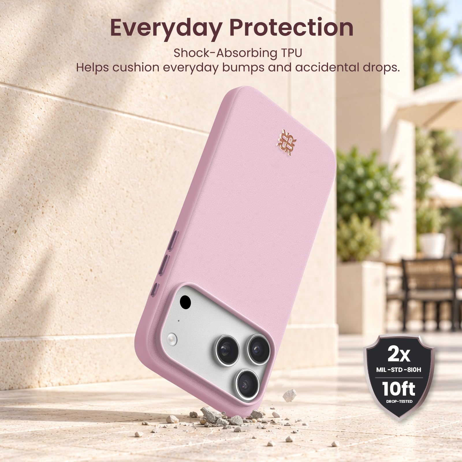 ORNARTO Cover per iPhone 18 Pro Max/17 Pro Max Pelle Vegana,Rosa Ballet