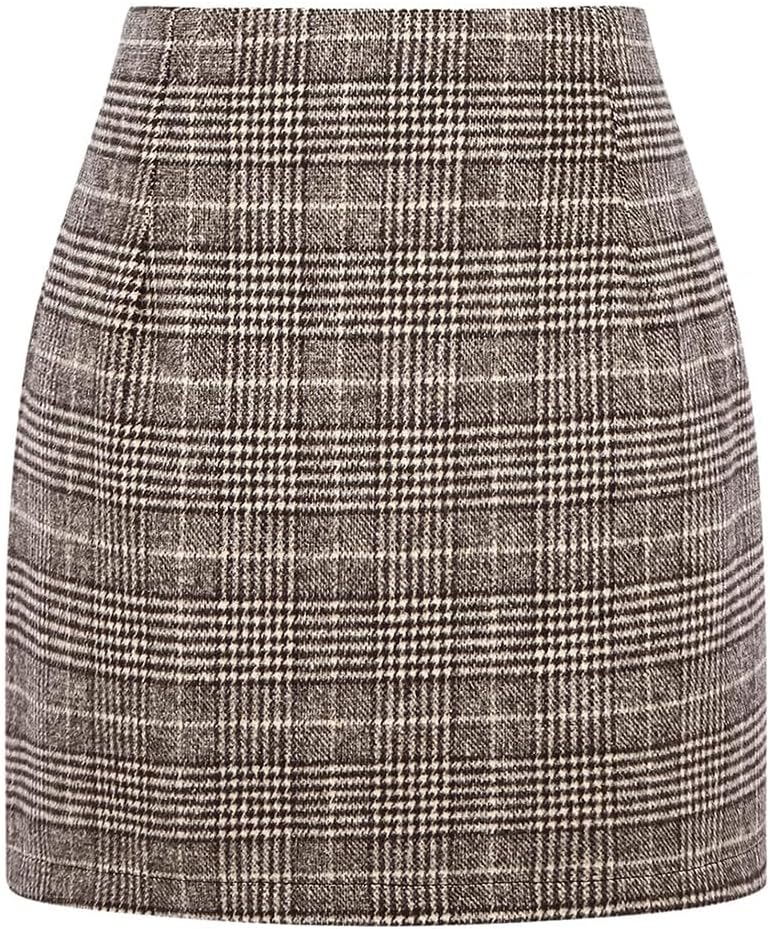 Plaid Mini Skirt for Women High Waist A line Bodycon Pencil Fall Skirts