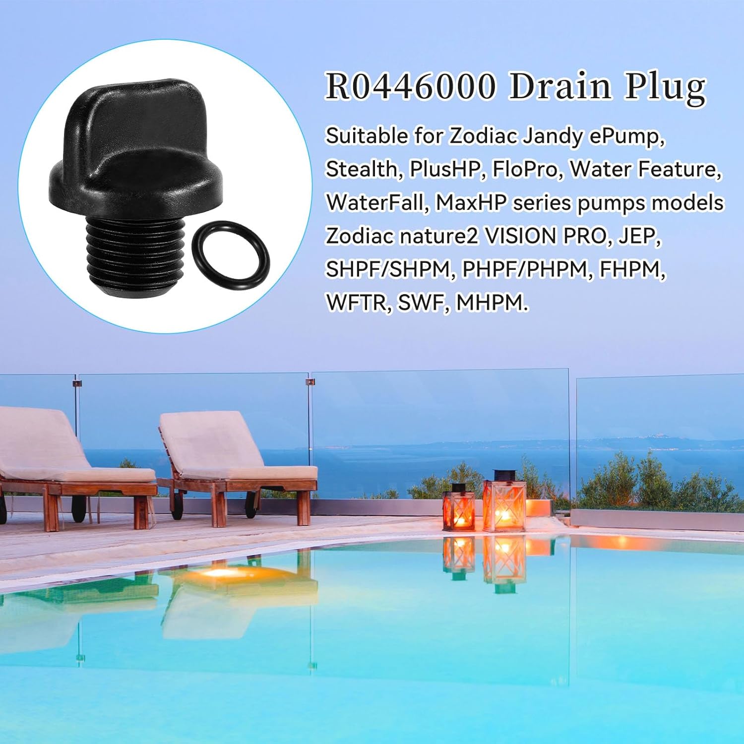 3pcs R0446000 Drain Plug & 3 O-Ring Replacement, Durable Pool Pump Pipe Gasket Pool Spa Heater Drain Parts Accessories for Zodiac Jandy Filter Pumps, Polaris