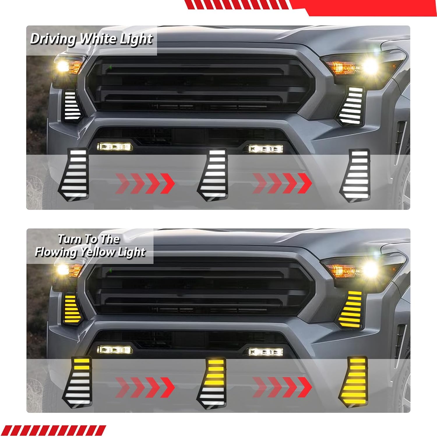 Front Bumper White LED Daytime Running Lights Compatible with 2024 2025 2026 Toyota Tacoma Fog Lights With Amber Turn Signal Lights Fit for Tacoma Accessories (DRL 1)