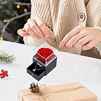 Vista 2 de Regalos para mujer, rosa real preservada en caja con collar de corazón, caja de joyería, regalo hecho a mano, rosa real eterna regalo para esposa