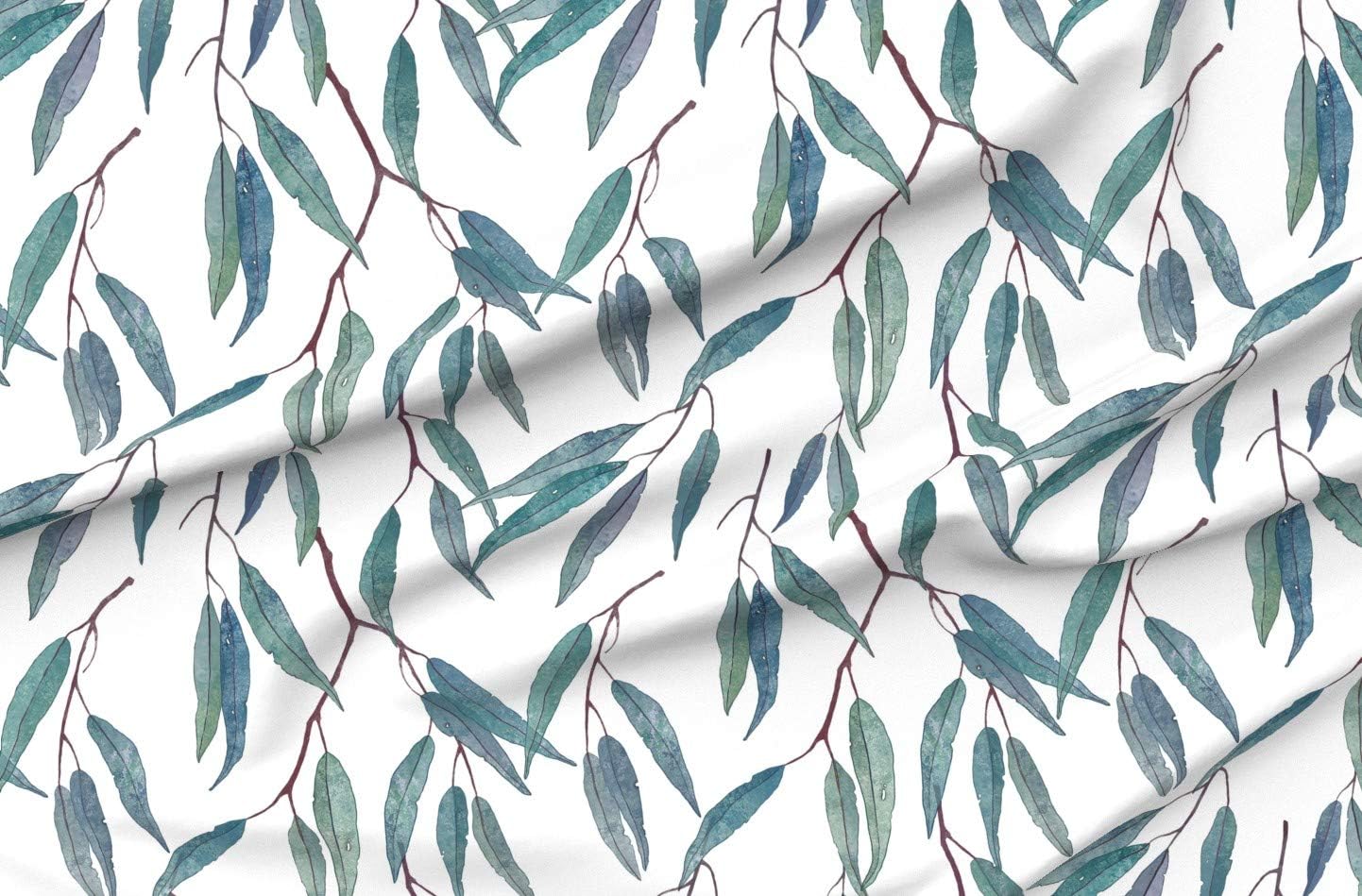 Spoonflower Fabric - Eucalyptus Leaves Scale Botanical Nature Plants Floral Mint Printed on Minky Fabric by The Yard - Sewing Baby Blankets Quilt Backing Plush
