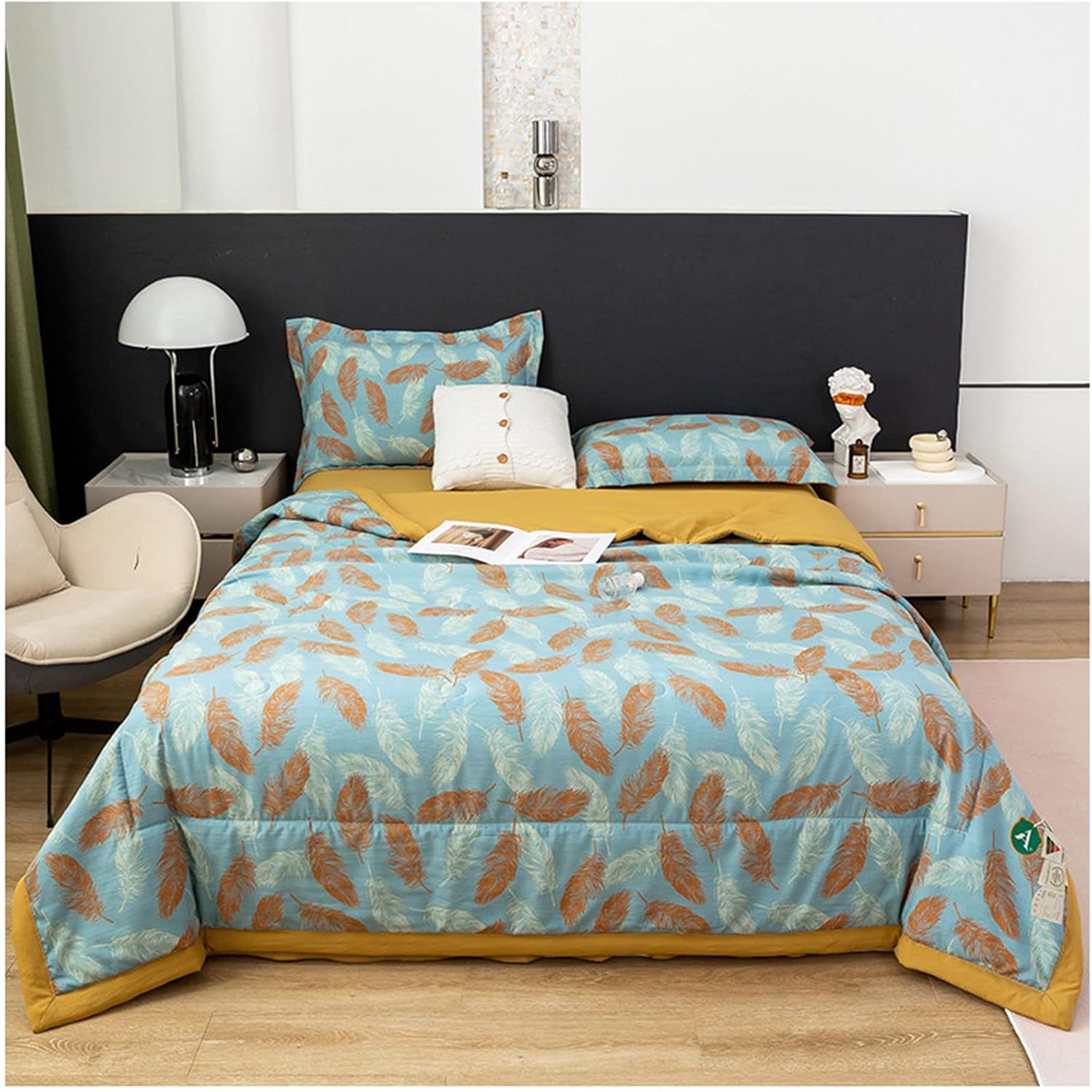 Floral Bedding Comforter Queen Thin Quilt Summer Lightweight Comforter, Cotton Linen Double Layer Yarn Fabric, Soft Comfy Breathable Bed Blanket, Machine Washable,Q,220x24