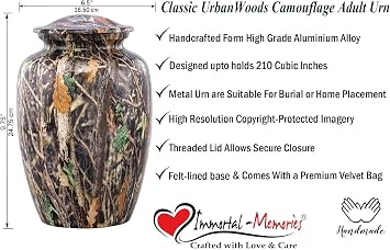 UrbanWoods 迷彩遺灰用骨壺 - 大人用迷彩骨壺 - 大きなメモリアル壺 - 手作りハンティング迷彩骨壺 Lサイズ