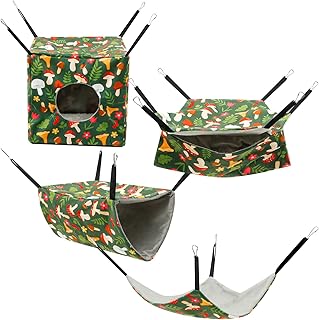 4 Stück Hamster Hängematten Haus,Hängeschaukel Kleintiere Bettwäsche,Waschbar Rattenkäfig Zubehör,Weicher Plüsch Meerschweinchenbett Spielzeug für Frettchen Ratten Meerschweinchen Papagei(Grün) product image