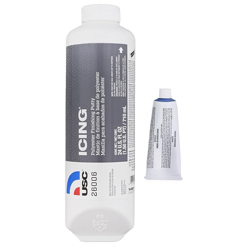 Massa de acabamento poliéster para funilaria Autobody Icing® branca U.S. Chemical & Plastics, tubo de fácil compressão, kit com 6 unidades de 710 mL