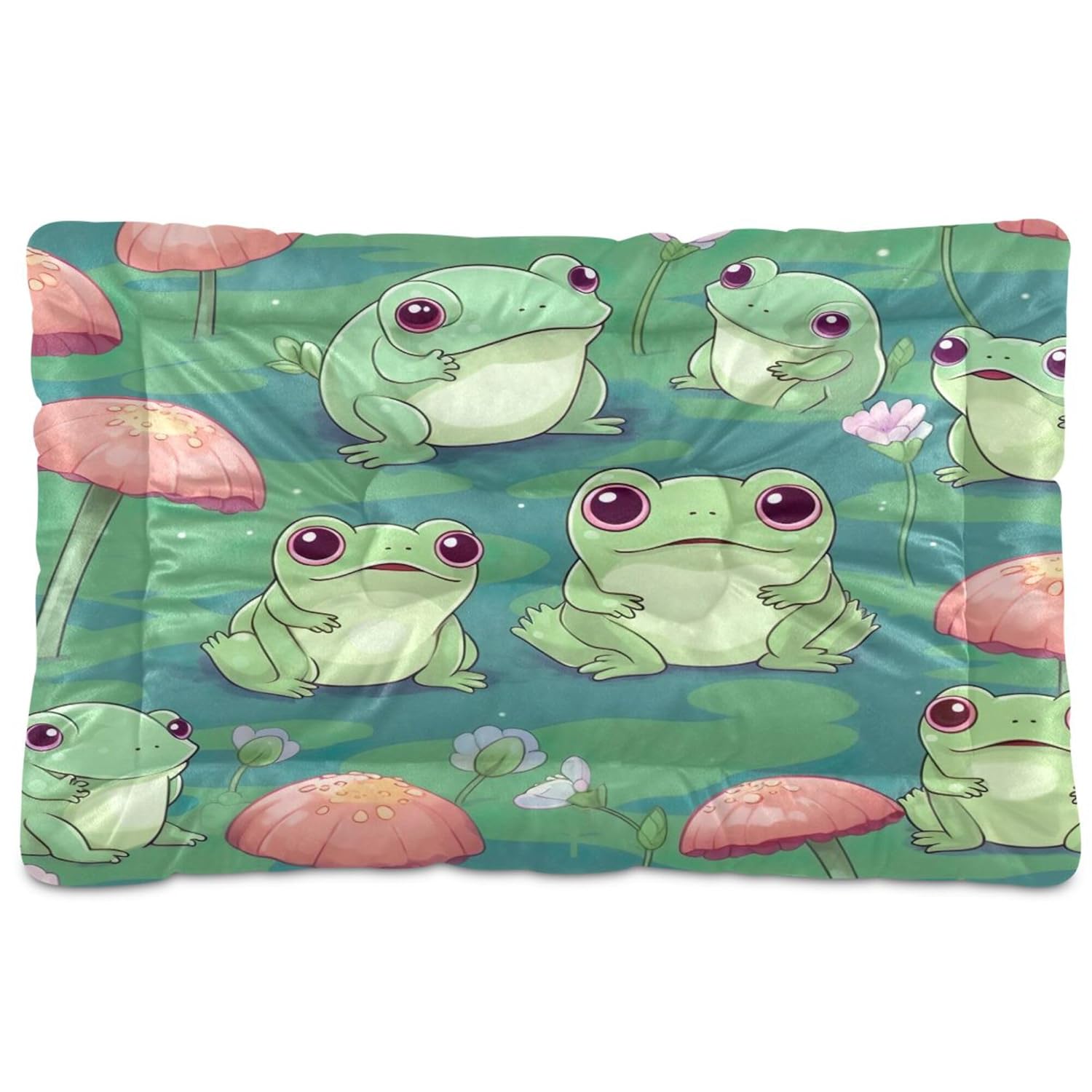 xigua Cute Frogs Dog Bed Cat Bed Washable Comfortable Pet Bed Ultra Soft Non-Slip Calming Kennel Pad for