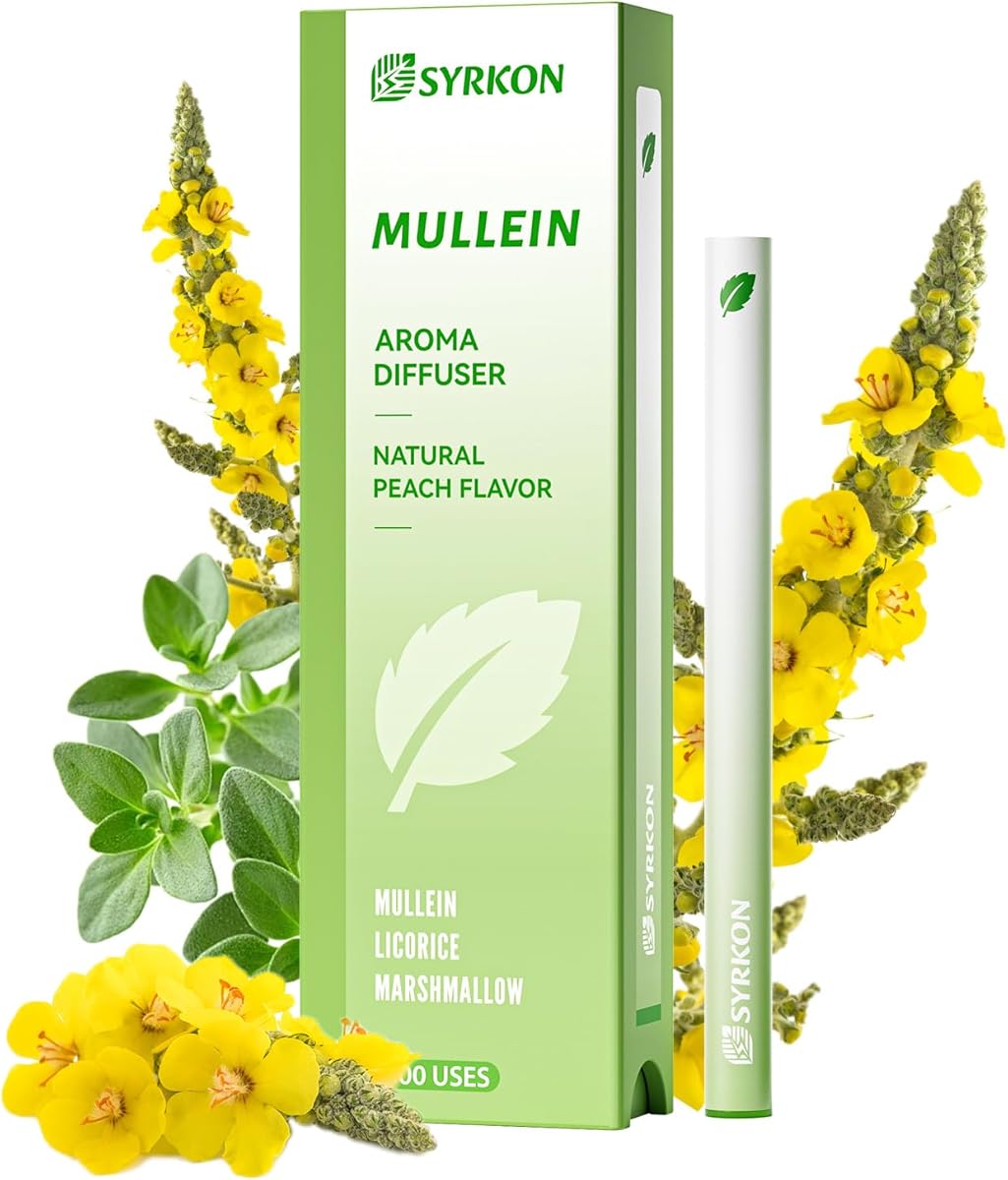 Herbal Diffuser Pen, Freshens Breathing | Lung Support | Throat Relief, Peach Flavor, Mullein, Licorice, Mint Oil | Plant-Based, Natural Alternative, 600 Uses